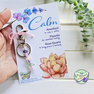 CALM Gemstone Crystal Keychain, Meditation Crystals, Anxiety Stress Relief